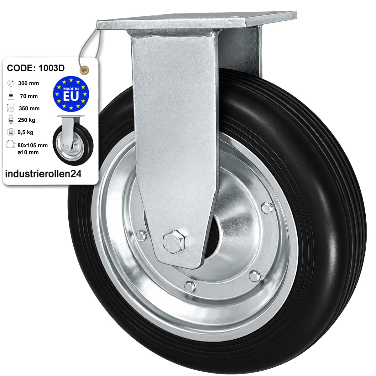 Metall-Gummiräder mit Platte Bockrolle Ø300 mm mit Platte Code: 1003D