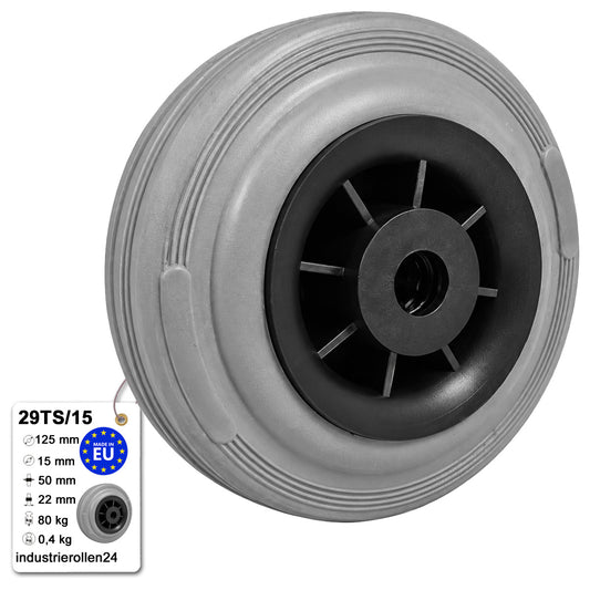 Vollgummi Rad Ø 125 mm mit Polypropylen-Felge Industrie Gummirad Code: 29TS/15