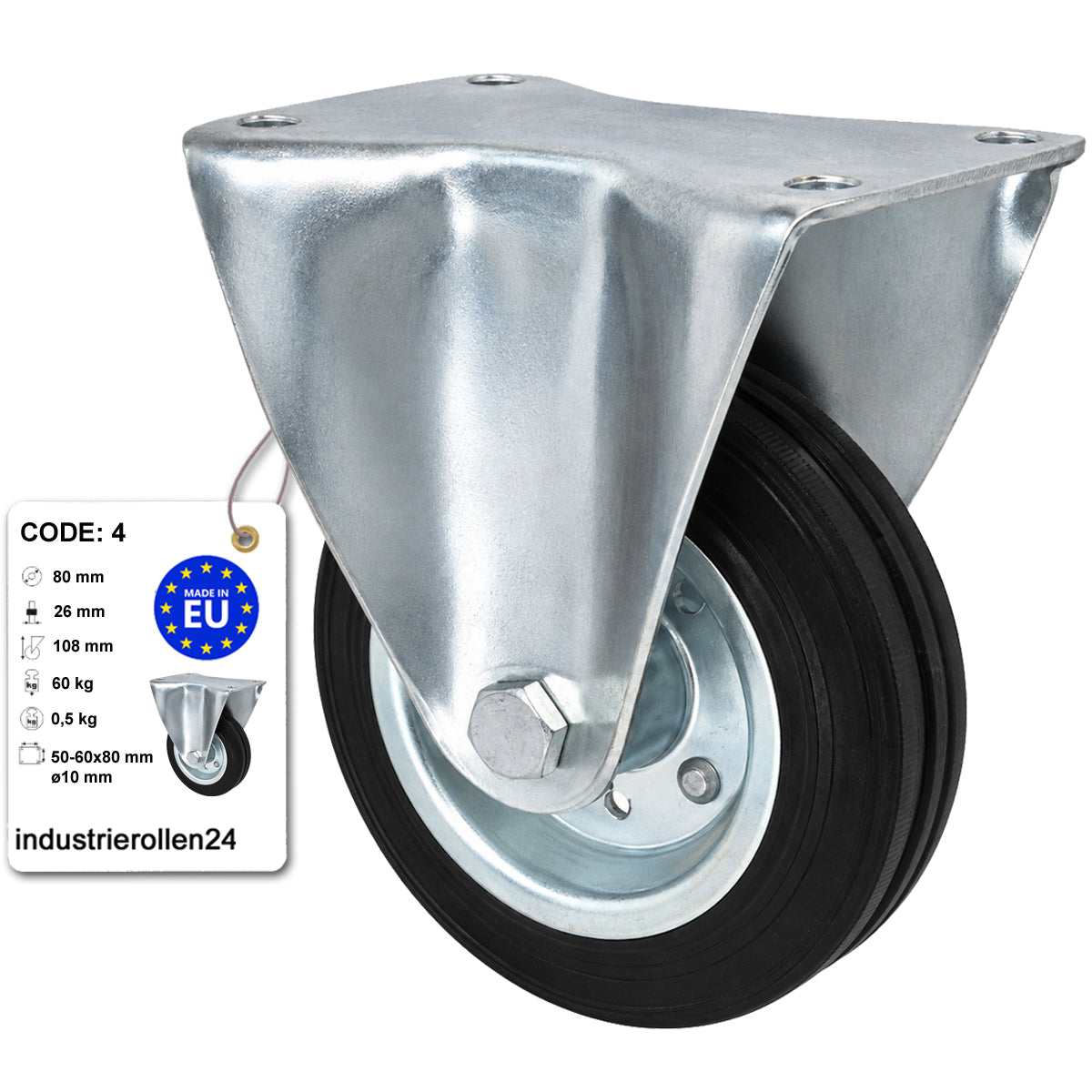Metall-Gummiräder mit Platte Bockrolle Ø80 mm mit Platte Code: 4