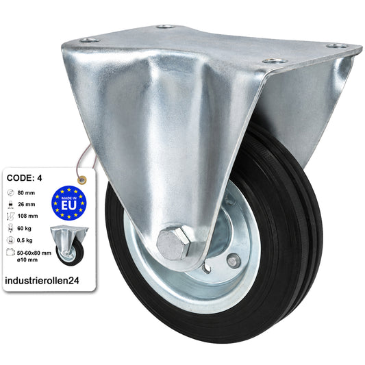 Metall-Gummiräder mit Platte Bockrolle Ø80 mm mit Platte Code: 4