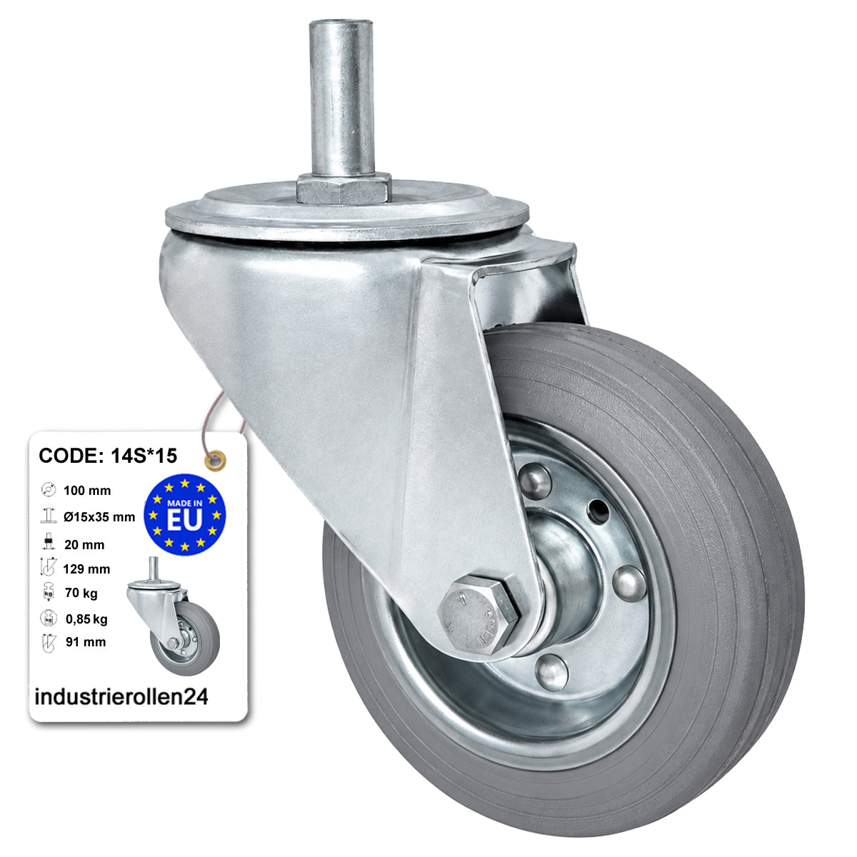 Metall-Gummiräder mit Befestigungsstift Lenkrollen Lenkrollen Ø100 mm Code: 14S*15