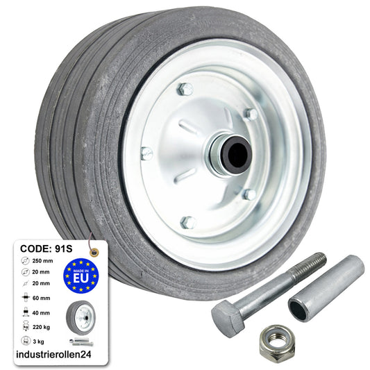 Metall-Gummiräder 250 mm mit Montage-Set – robuste Räder für Transport & Industrie Code: 91S