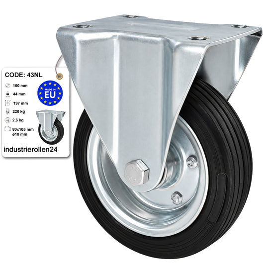 Metall-Gummiräder mit Platte Bockrolle Ø160 mm mit Platte Code: 43NL