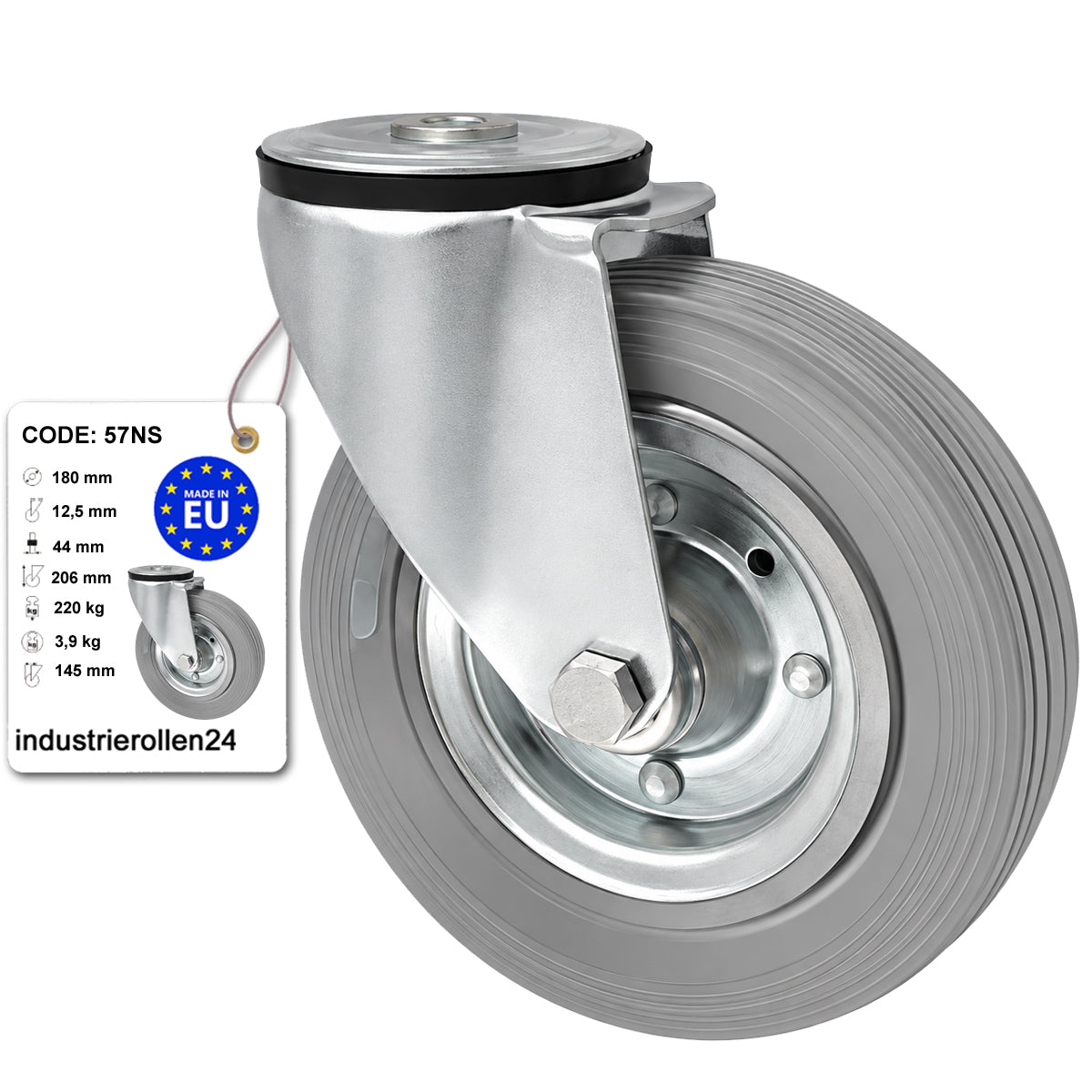 Metall-Gummiräder mit Befestigungsstift mit Zentralbohrung  Ø180 mm Code: 57NS