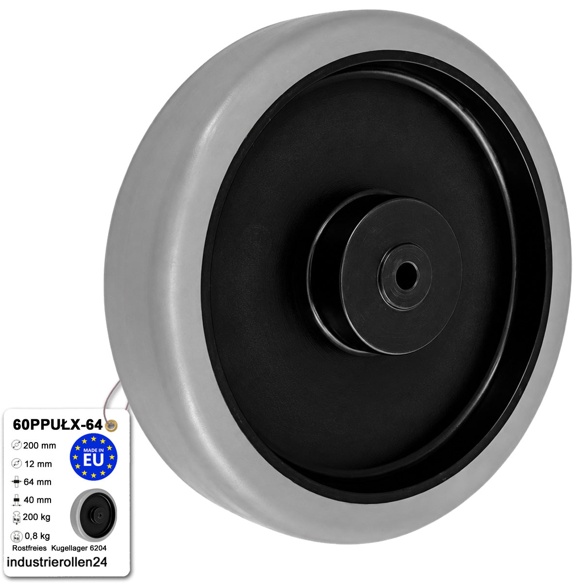 Polypropylen-Polyurethan-Rad für Transportwagen und Industrieanwendungen Ø200 mm Code: 60PPUŁX-64