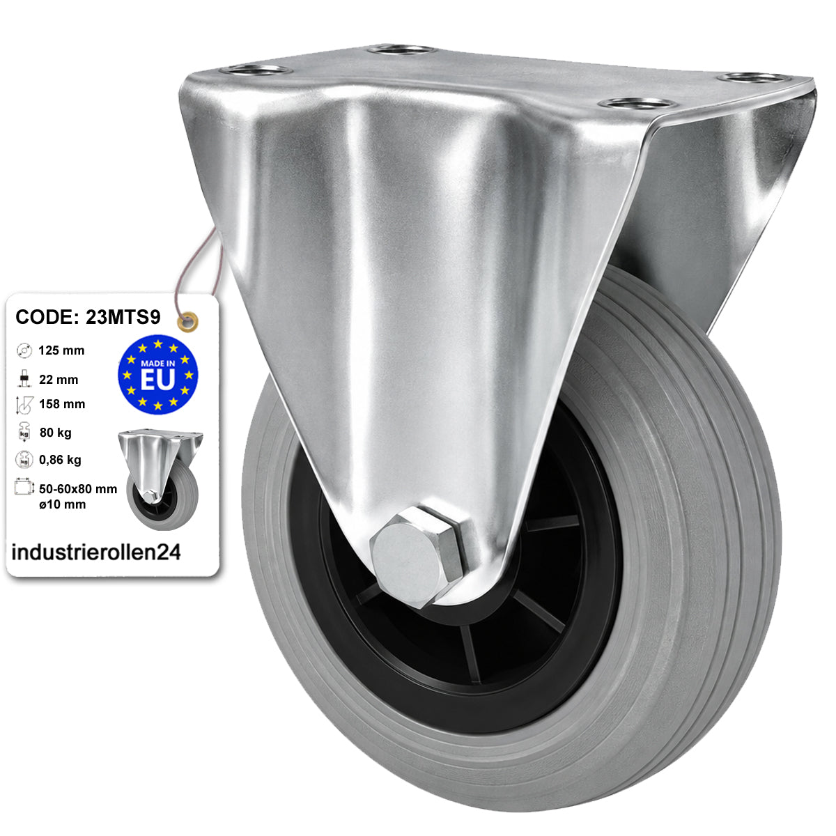 Kunststoff-Gummiräder in Bockrollengehäusen Lenkrolle Ø125 mm mit Platte Code: 23MTS9