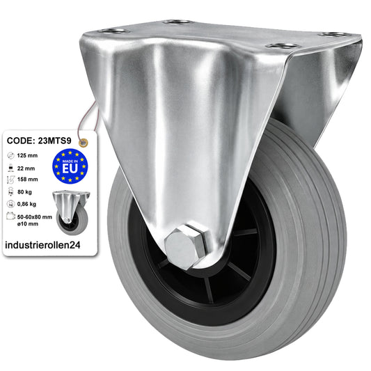 Kunststoff-Gummiräder in Bockrollengehäusen Lenkrolle Ø125 mm mit Platte Code: 23MTS9