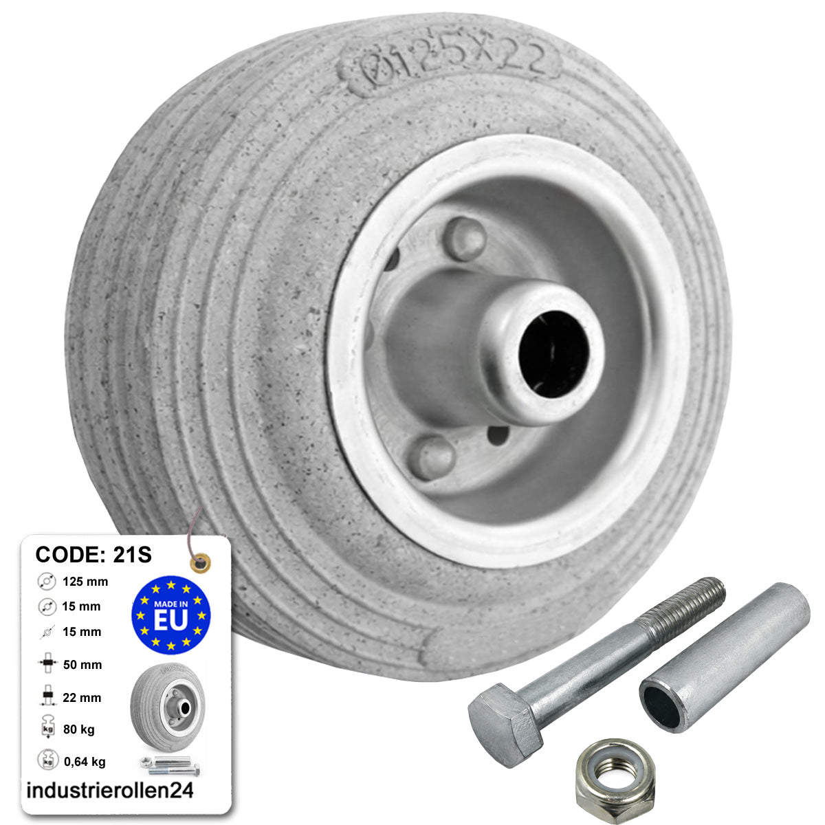 Metall-Gummiräder 125 mm mit Montage-Set – robuste Räder für Transport & Industrie Code: 21S