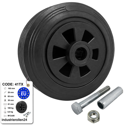 Kunststoff-Gummirrad Ø 160 mm Industrie Gummirad mit Montagesatz Code: 41TX