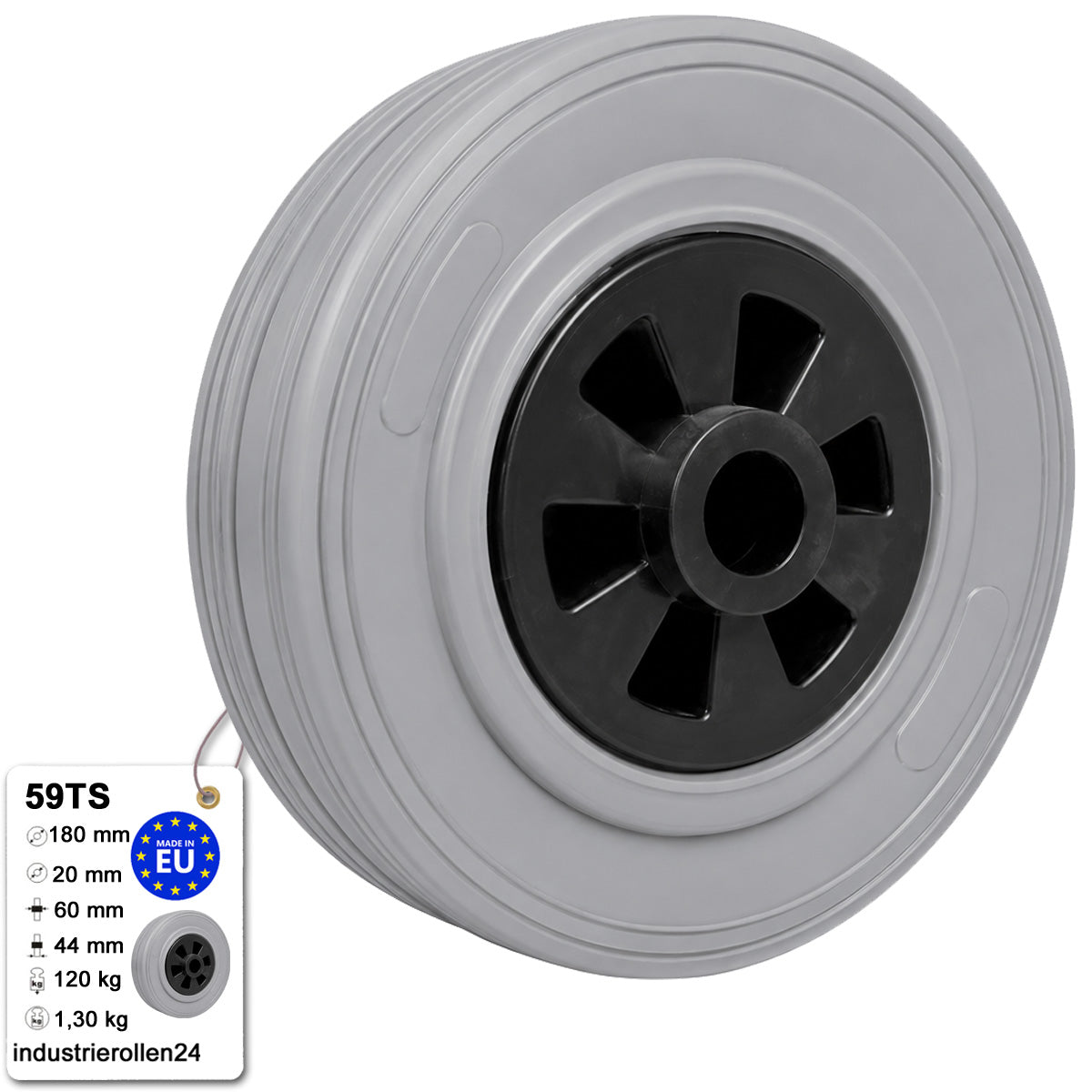 Vollgummi Rad Ø 180 mm mit Polypropylen-Felge Industrie Gummirad Code: 59TS