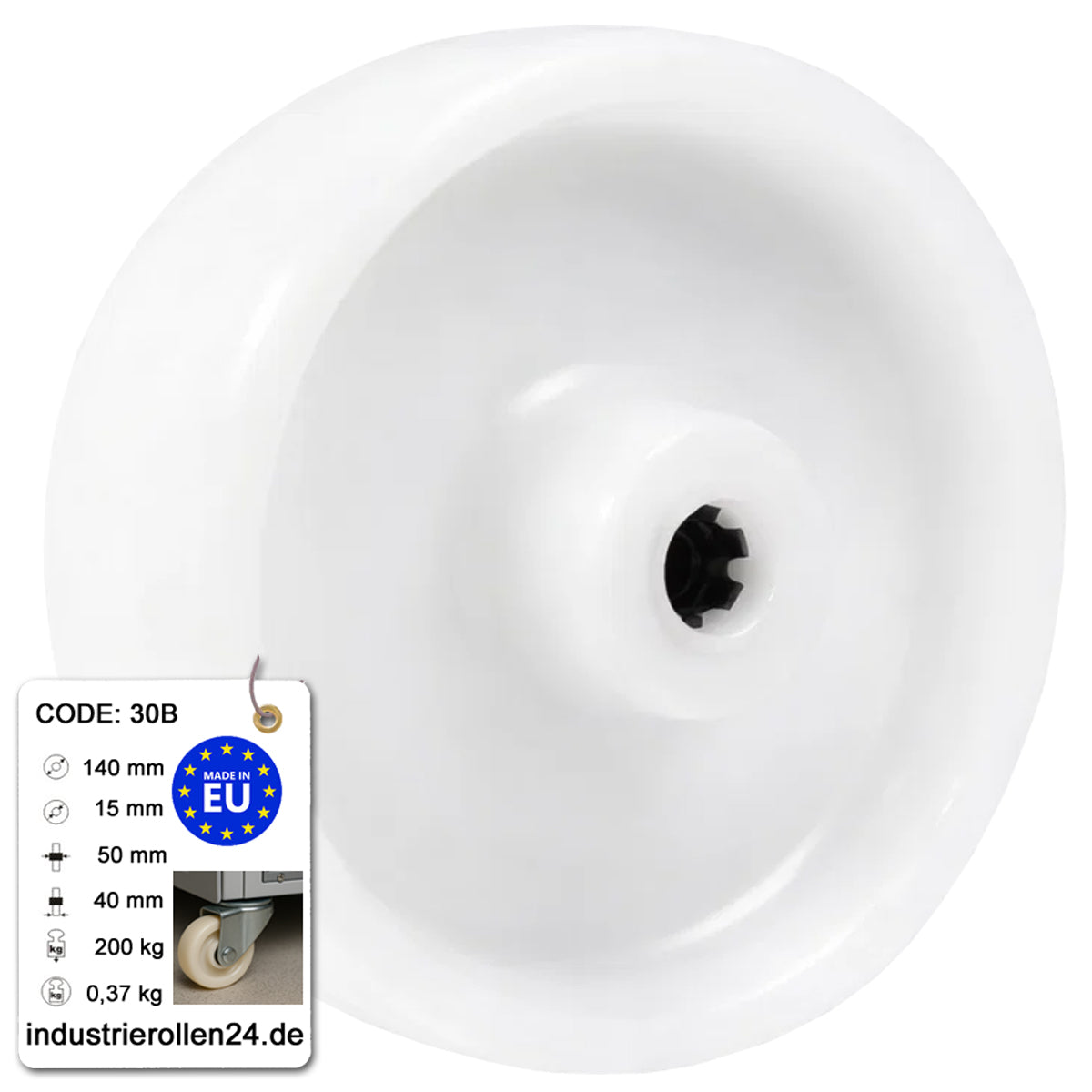 Transportrad Ø140 mm – Weißes Polyamidrad für Wagen, Code: 30B