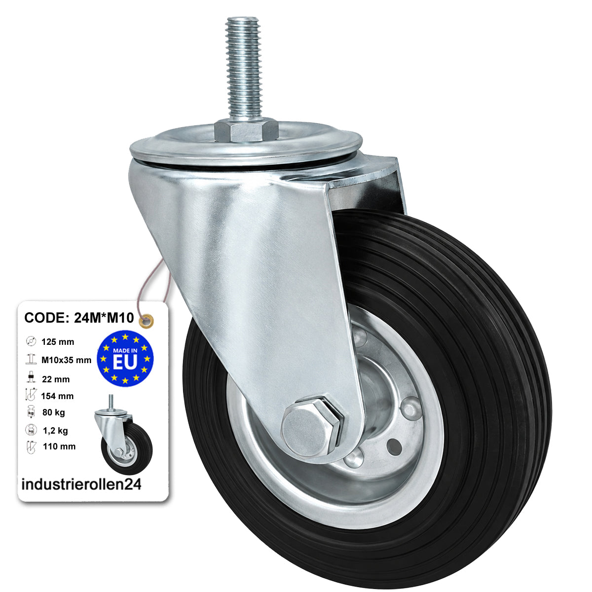Metall-Gummiräder mit Befestigungsstift Lenkrollen Lenkrollen Ø125 mm Code: 24M*M10