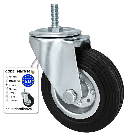 Metall-Gummiräder mit Befestigungsstift Lenkrollen Lenkrollen Ø125 mm Code: 24M*M10