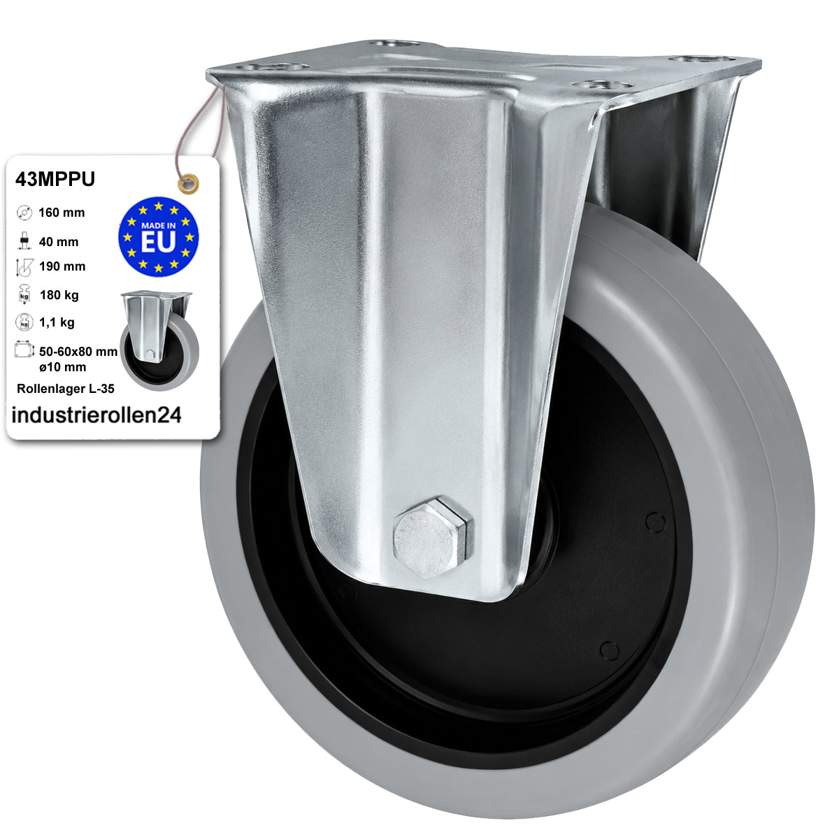 Polypropylen-Polyurethan-Bockrolle für Transportwagen und Industrie Ø 160 mm: 43MPPU