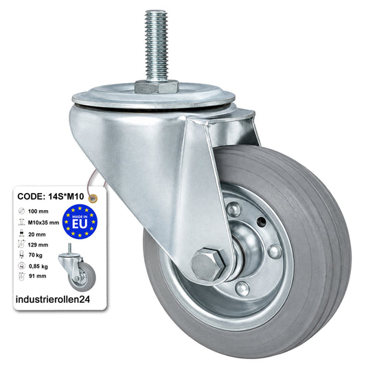 Metall-Gummiräder mit Befestigungsstift Lenkrollen Lenkrollen Ø100 mm Code: 14S*M10