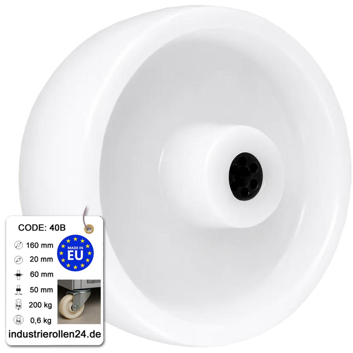 Transportrad Ø160 mm – Weißes Polyamidrad für Wagen, Code: 40B