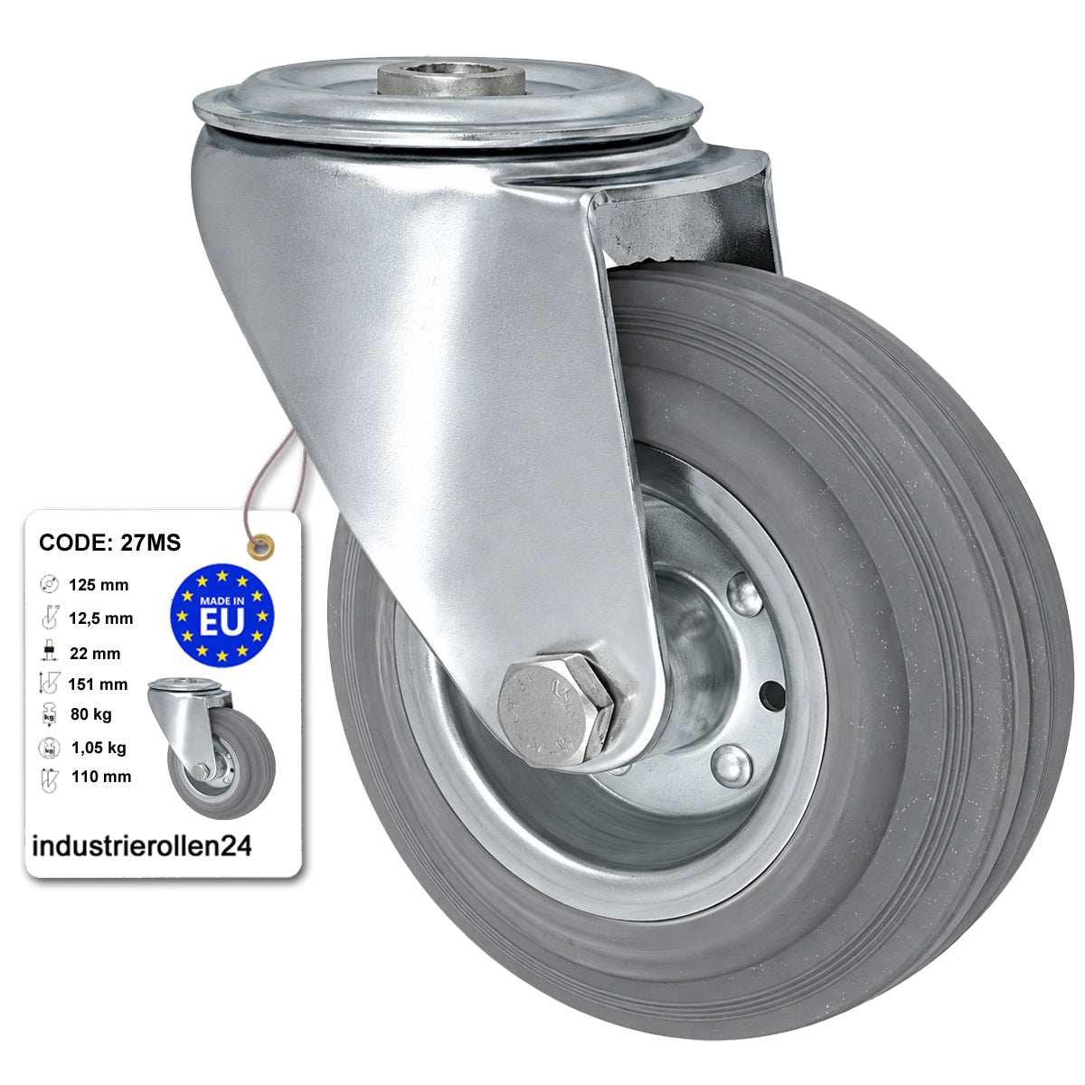 Metall-Gummiräder mit Befestigungsstift mit Zentralbohrung  Ø125 mm Code: 27MS