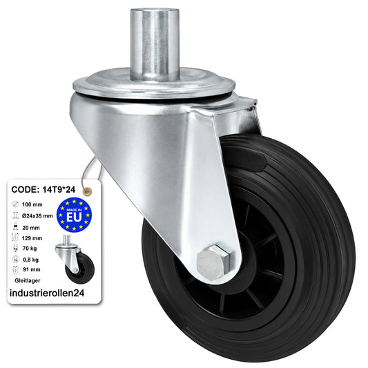 Kunststoff-Gummiräder mit Befestigungsstift Lenkrollen Ø100 mm Code: 14T9*24