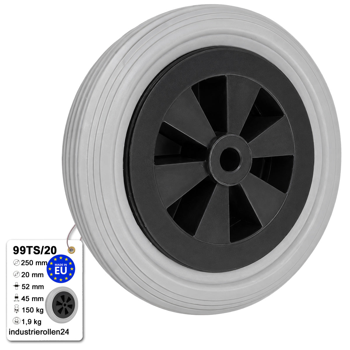 Vollgummi Rad Ø 250 mm mit Polypropylen-Felge Industrie Gummirad Code: 99TS/20