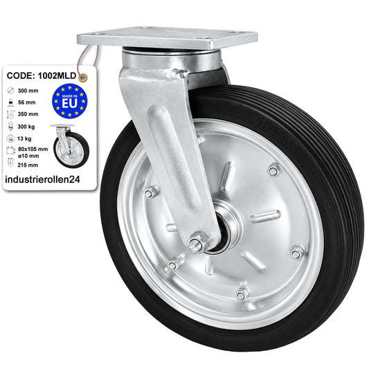 Metall-Gummiräder mit Befestigungsplatte Lenkrolle Ø300 mm mit Platte Code: 1002MLD
