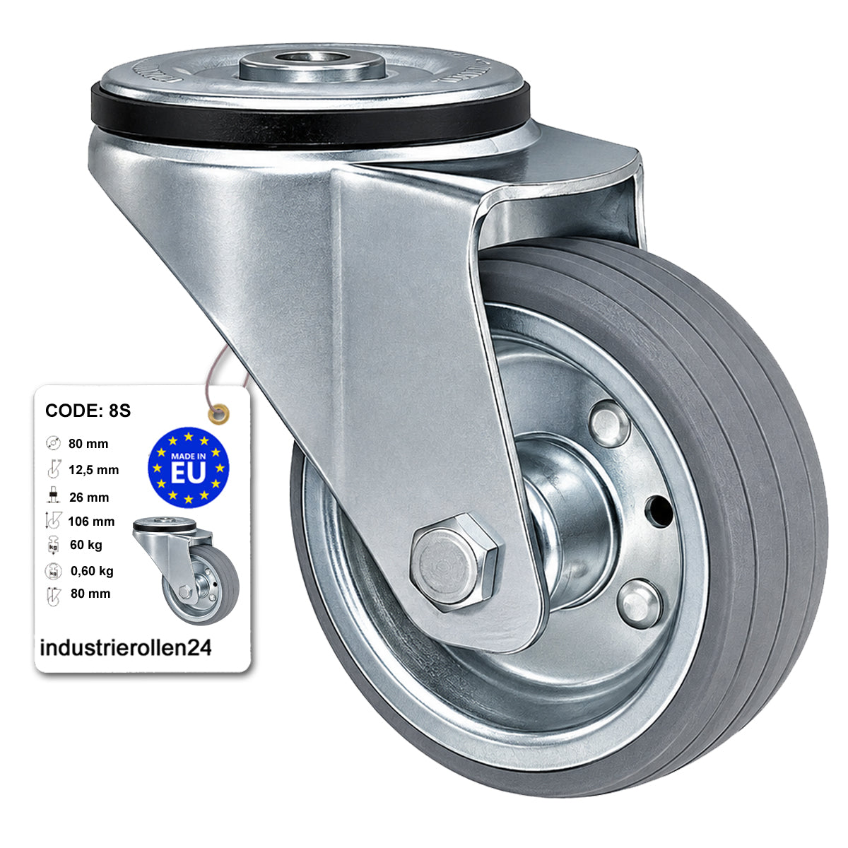 Metall-Gummiräder mit Befestigungsstift mit Zentralbohrung  Ø80 mm Code: 8S