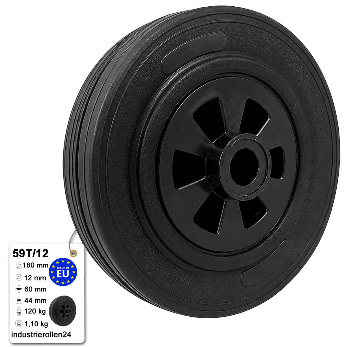 Vollgummi Rad Ø 180 mm mit Polypropylen-Felge Industrie Gummirad Code: 59T/12