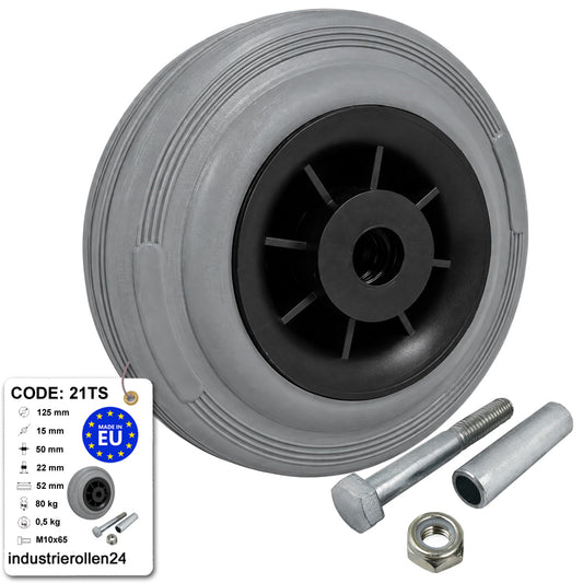 Kunststoff-Gummirrad Ø 125 mm Industrie Gummirad mit Montagesatz Code: 21TS