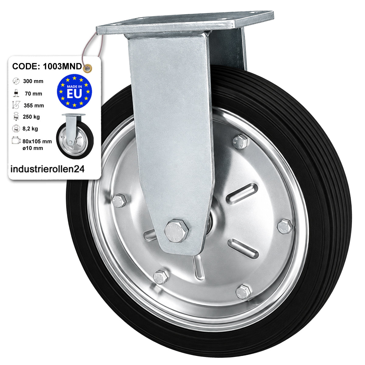 Metall-Gummiräder mit Platte Bockrolle Ø300 mm mit Platte Code: 1003MND