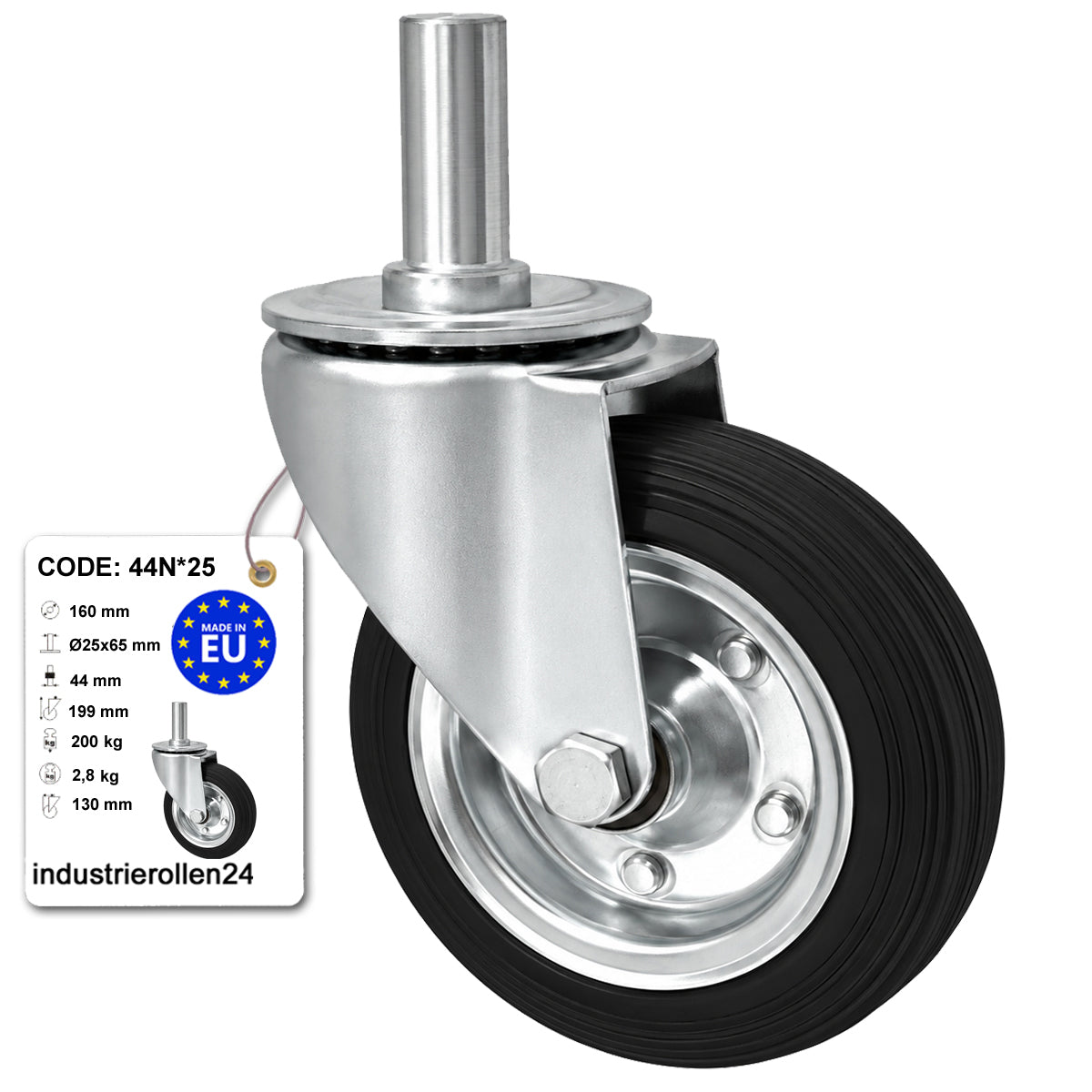 Metall-Gummiräder mit Befestigungsstift Lenkrollen Lenkrollen Ø160 mm Code: 44N*25