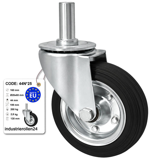 Metall-Gummiräder mit Befestigungsstift Lenkrollen Lenkrollen Ø160 mm Code: 44N*25