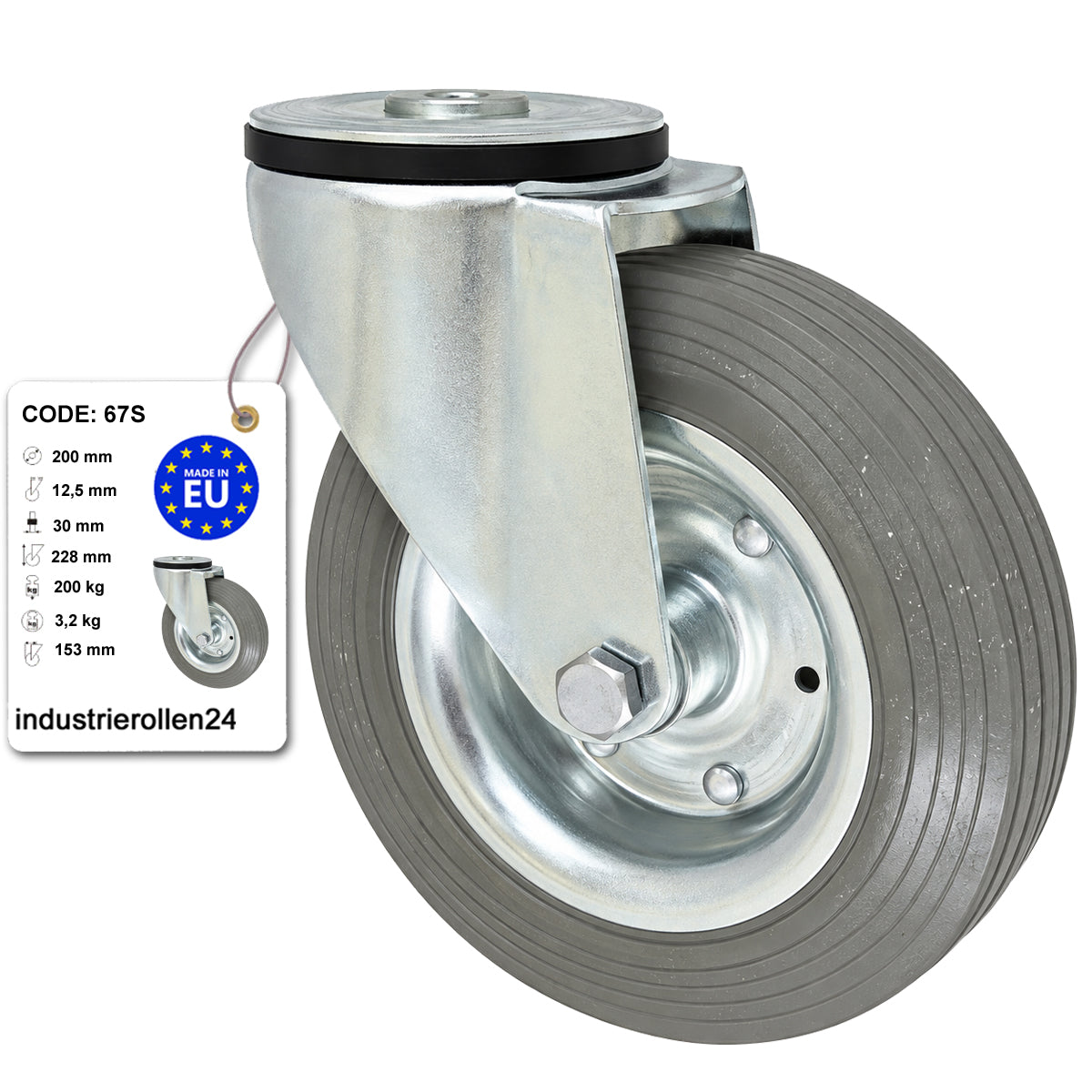Metall-Gummiräder mit Befestigungsstift mit Zentralbohrung  Ø200 mm Code: 67S