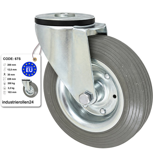 Metall-Gummiräder mit Befestigungsstift mit Zentralbohrung  Ø200 mm Code: 67S