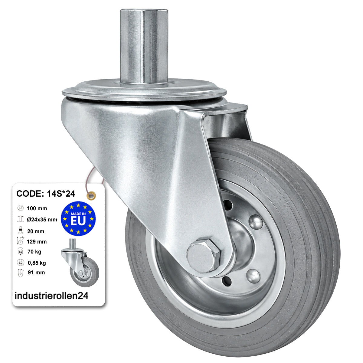 Metall-Gummiräder mit Befestigungsstift Lenkrollen Lenkrollen Ø100 mm Code: 14S*24