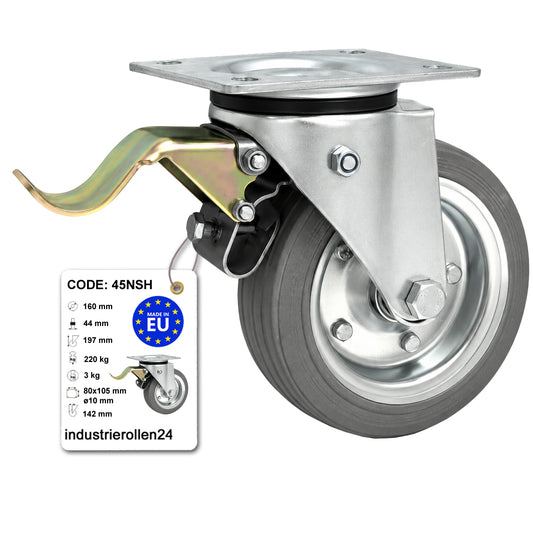 Metall-Gummiräder mit Befestigungsplatte und Bremse Lenkrolle Ø160 mm Code: 45NSH
