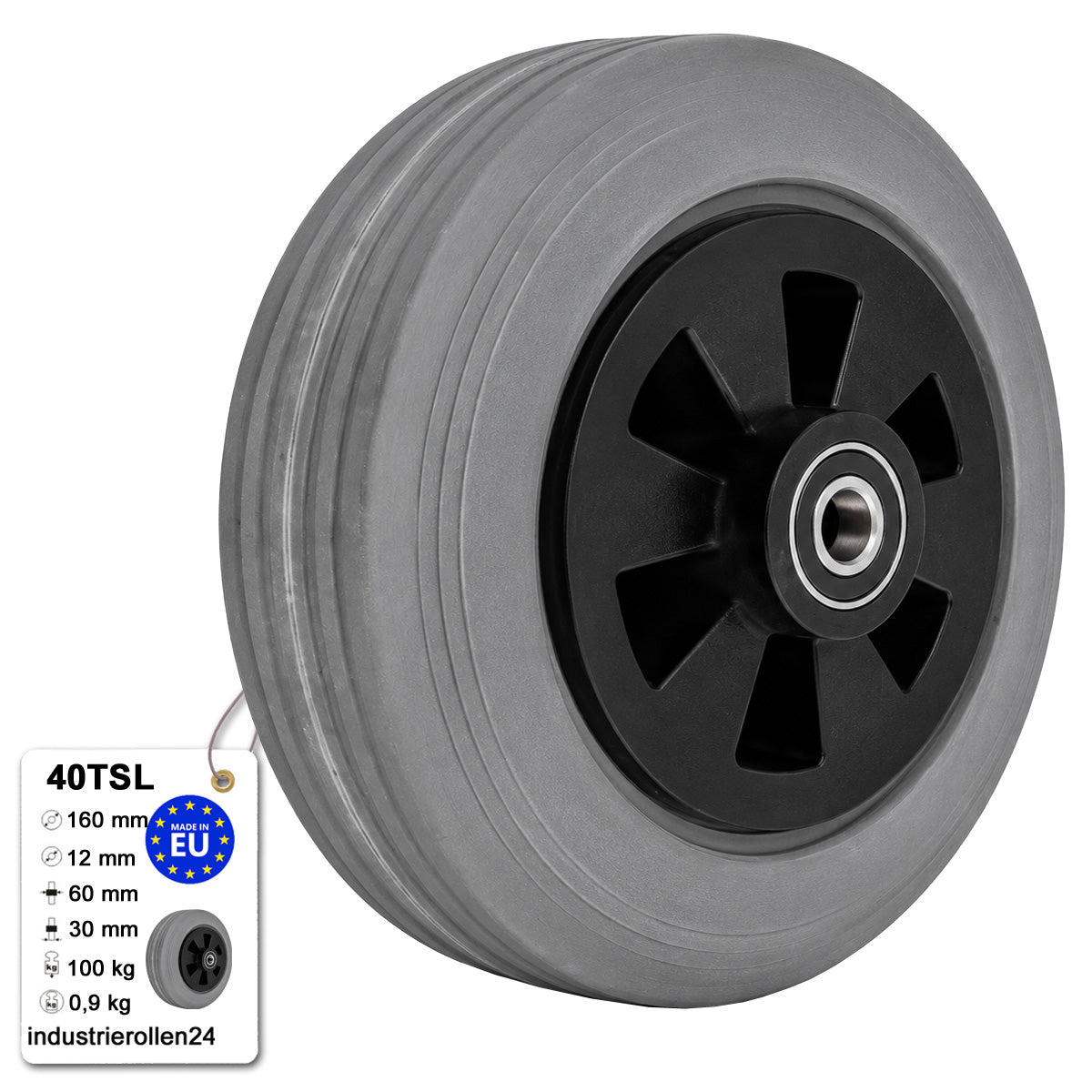 Vollgummi Rad Ø 160 mm mit Polypropylen-Felge Industrie Gummirad Code: 40TSL