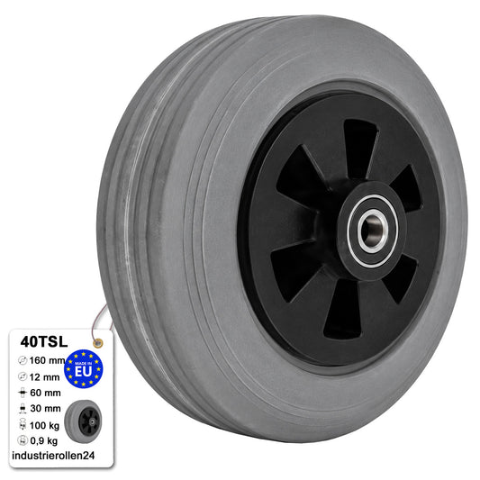 Vollgummi Rad Ø 160 mm mit Polypropylen-Felge Industrie Gummirad Code: 40TSL