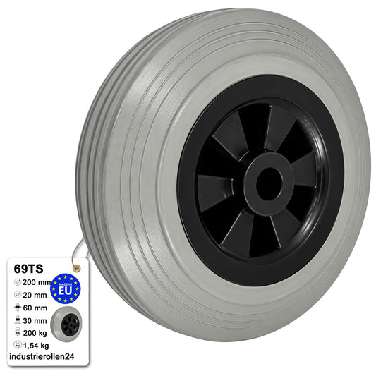 Vollgummi Rad Ø 200 mm mit Polypropylen-Felge Industrie Gummirad Code: 69TS