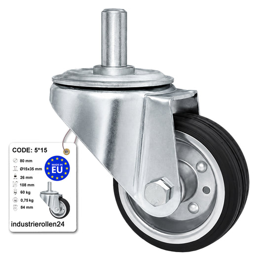 Metall-Gummiräder mit Befestigungsstift Lenkrollen Lenkrollen Ø80 mm Code: 5*15