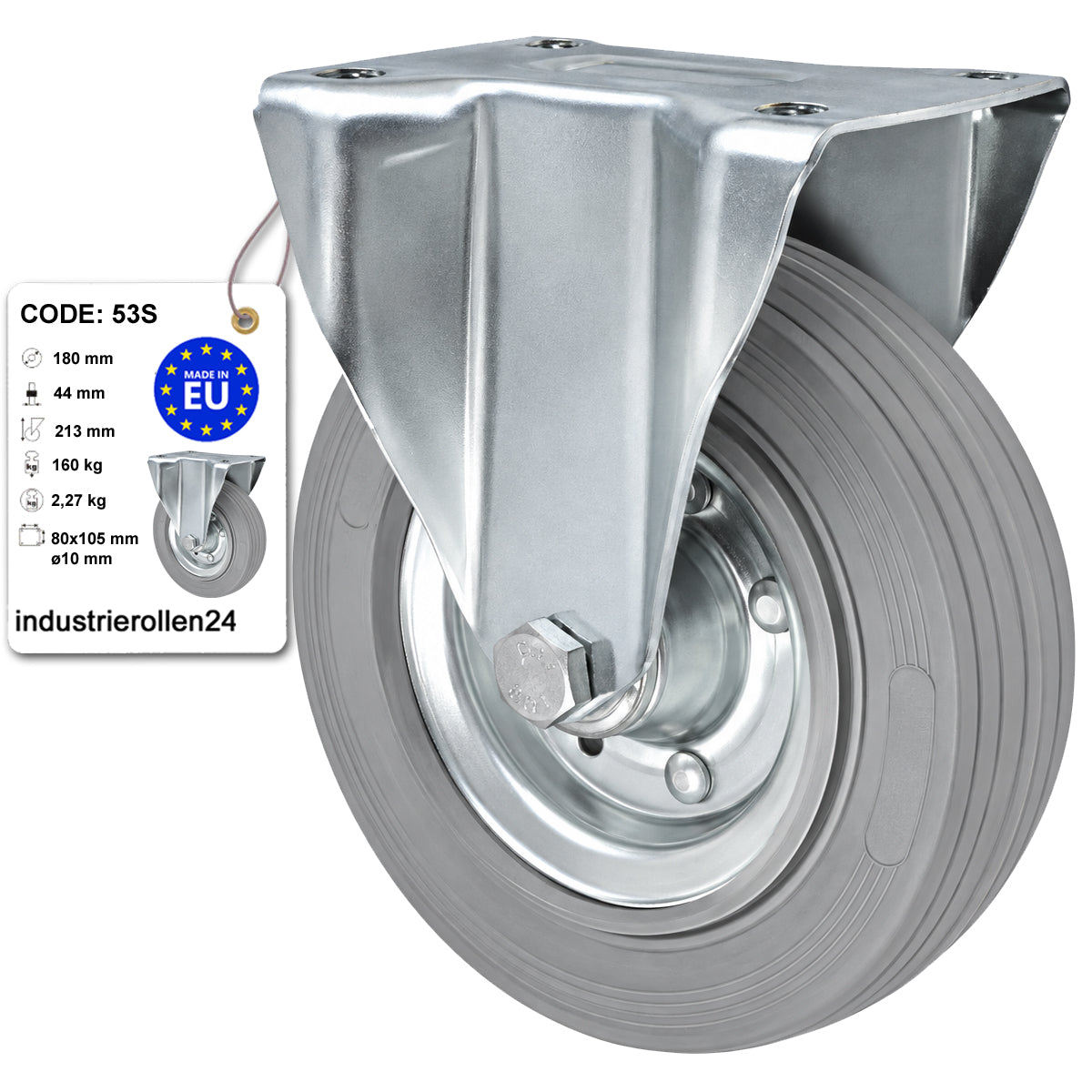 Metall-Gummiräder mit Platte Bockrolle Ø180 mm mit Platte Code: 53S