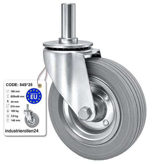 Metall-Gummiräder mit Befestigungsstift Lenkrollen  Ø180 mm Code: 54S*25