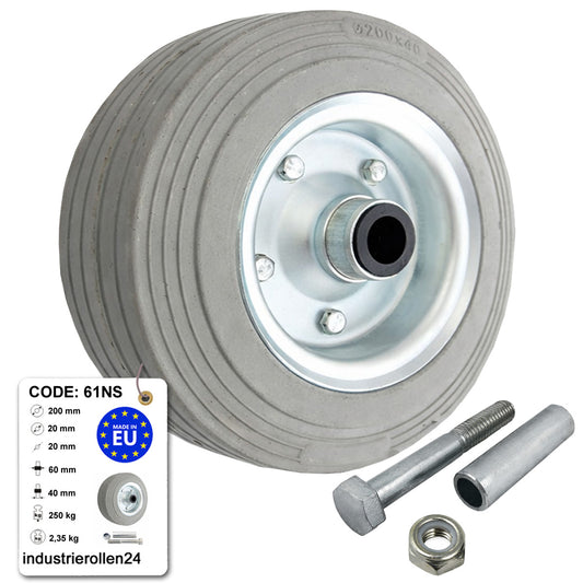 Metall-Gummiräder 200 mm mit Montage-Set – robuste Räder für Transport & Industrie Code: 61NS