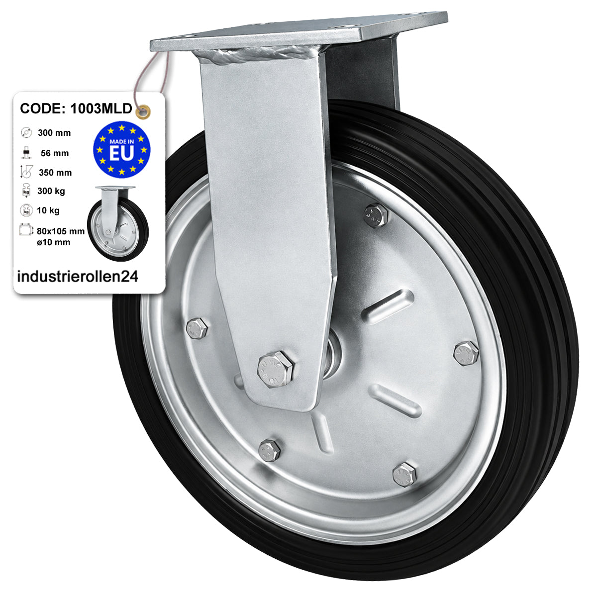 Metall-Gummiräder mit Platte Bockrolle Ø300 mm mit Platte Code: 1003MLD