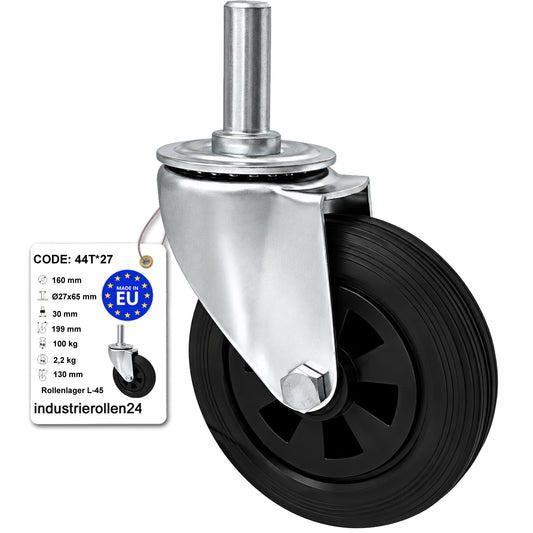 Kunststoff-Gummiräder mit Befestigungsstift Lenkrollen Ø160 mm Code: 44T*27
