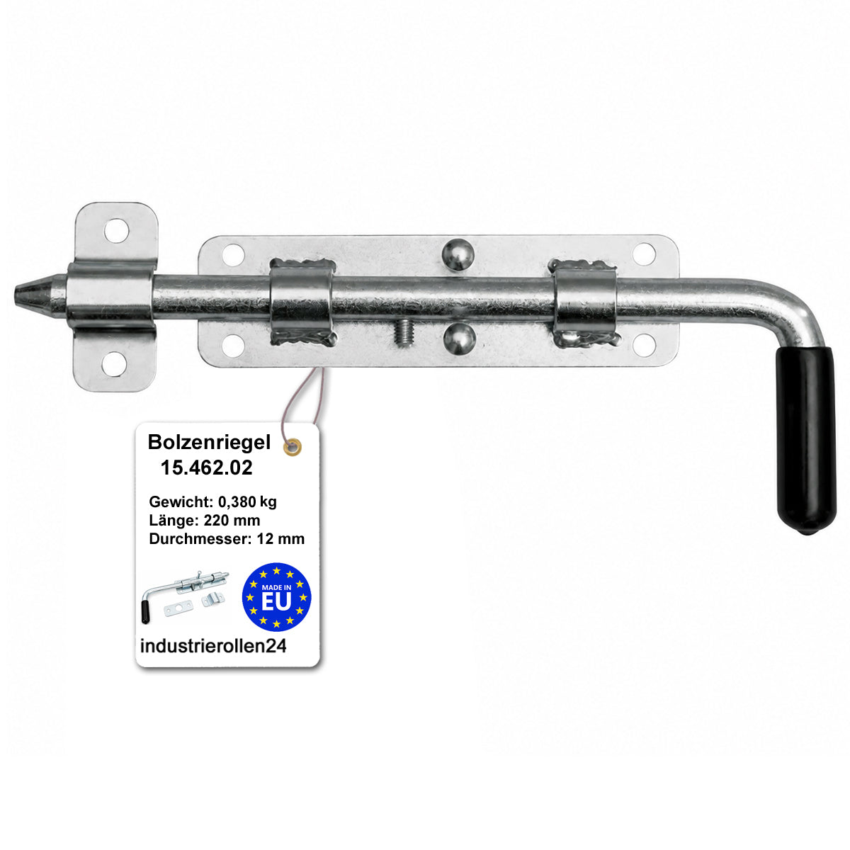 Torriegel 15.462.02 Bolzenriegel schmal - verzinkter Stahl, Silber: L220 x Ø12 mm