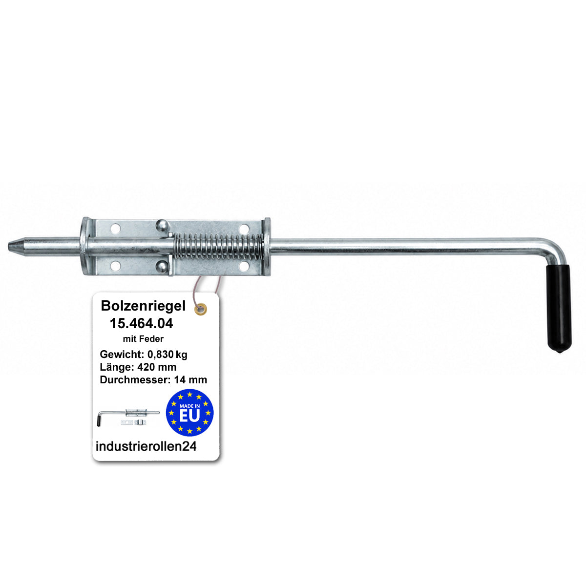 Torriegel 15.464.04 Bolzenriegel schmal - verzinkter Stahl, Silber, Feder: L420 x Ø14 mm