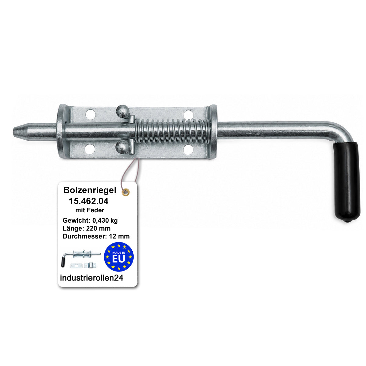 Torriegel 15.462.04 Bolzenriegel schmal - verzinkter Stahl, Silber, Feder: L220 x Ø12 mm