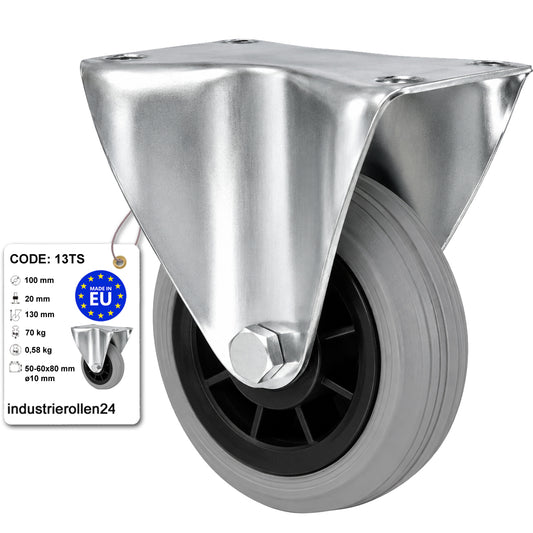 Kunststoff-Gummiräder in Bockrollengehäusen Lenkrolle Ø100 mm mit Platte Code: 13TS