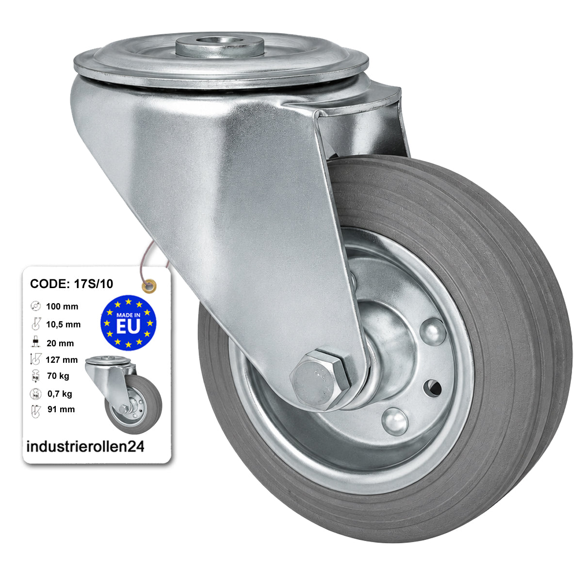 Metall-Gummiräder mit Befestigungsstift mit Zentralbohrung  Ø100 mm Code: 17S/10