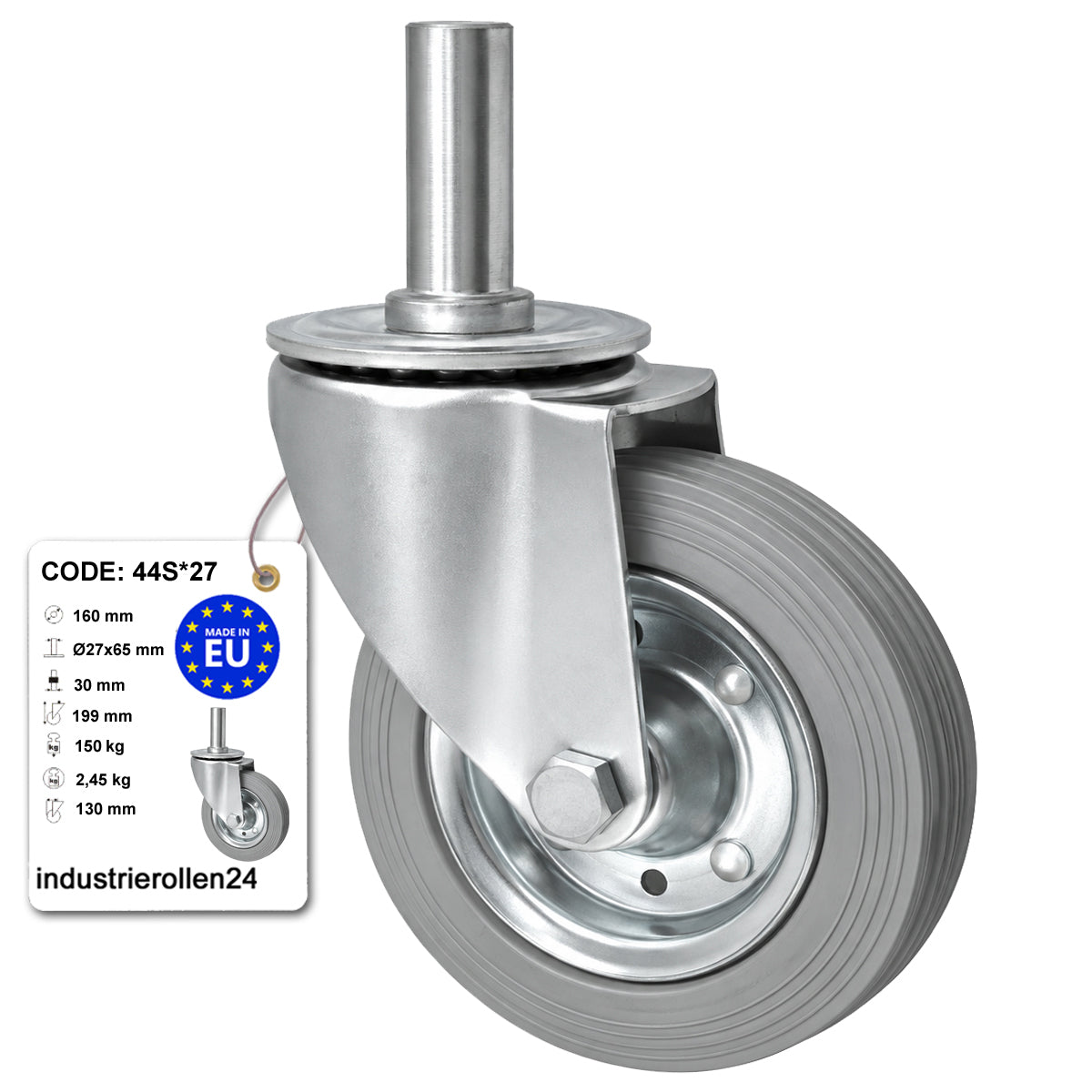Metall-Gummiräder mit Befestigungsstift Lenkrollen Lenkrollen Ø160 mm Code: 44S*27