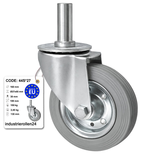 Metall-Gummiräder mit Befestigungsstift Lenkrollen Lenkrollen Ø160 mm Code: 44S*27